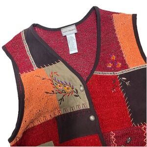Vintage Patchwork Sweater Vest Women M 90s Napa Valley Embroidered Autumn Floral
